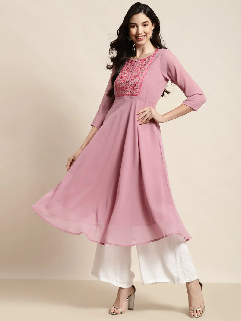 Yoke Design Georgette Anarkali Kurta ( JOK 1451 Pink )