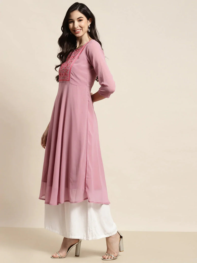 Yoke Design Georgette Anarkali Kurta ( JOK 1451 Pink )