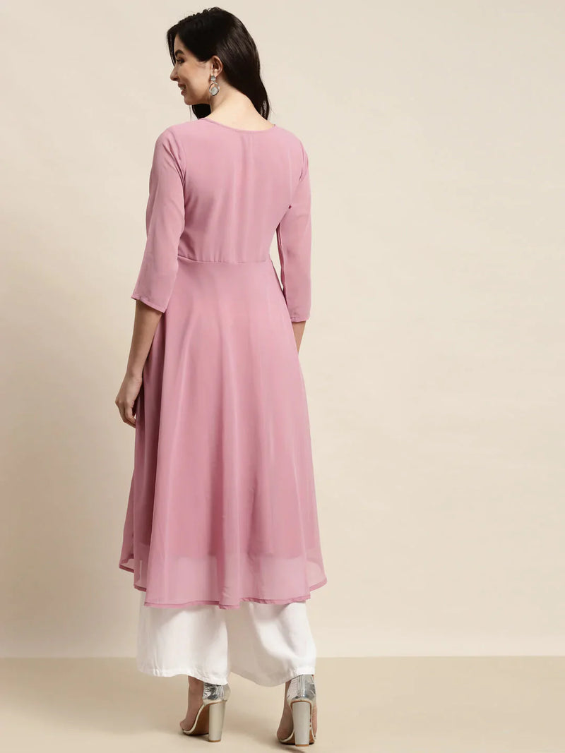 Yoke Design Georgette Anarkali Kurta ( JOK 1451 Pink )