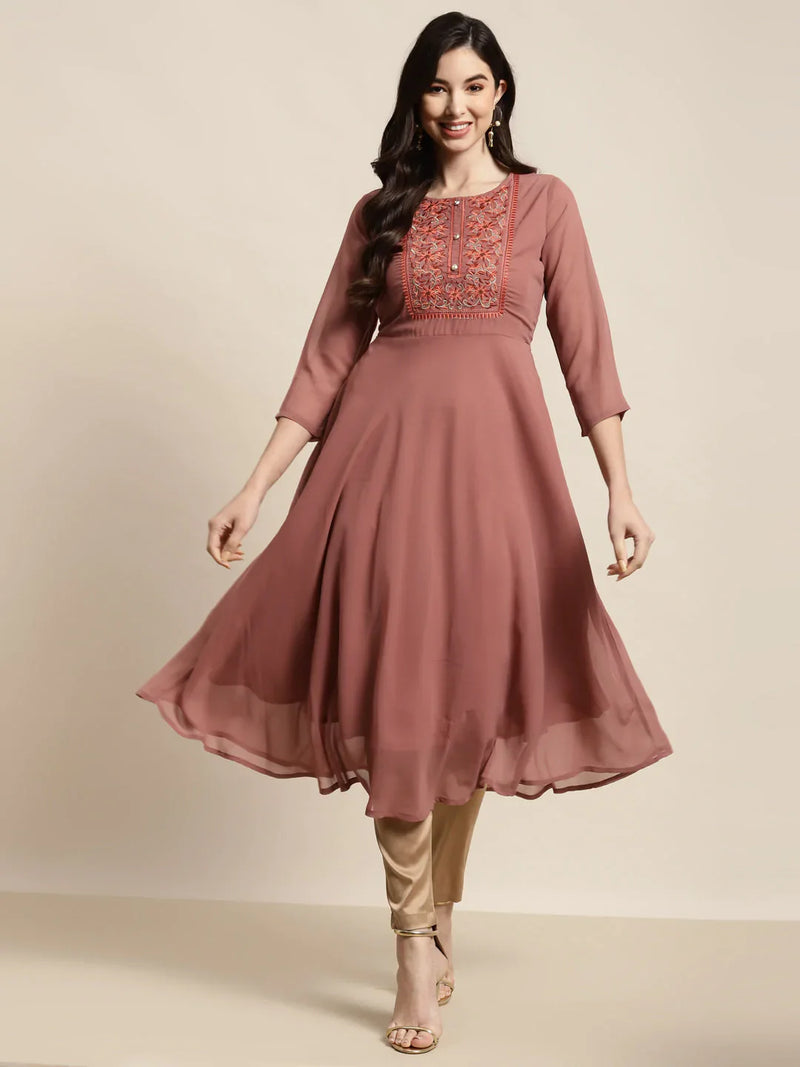 Yoke Design Georgette Anarkali Kurta ( JOK 1451 Rust )