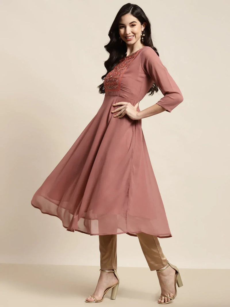 Yoke Design Georgette Anarkali Kurta ( JOK 1451 Rust )