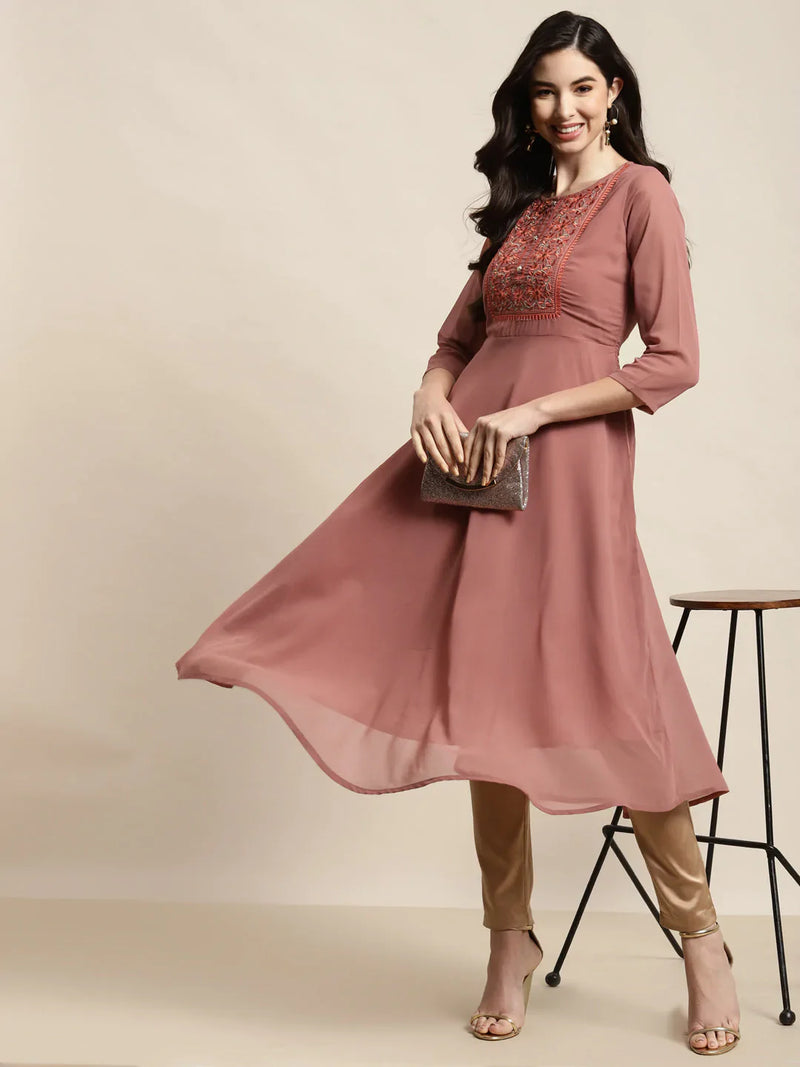 Yoke Design Georgette Anarkali Kurta ( JOK 1451 Rust )