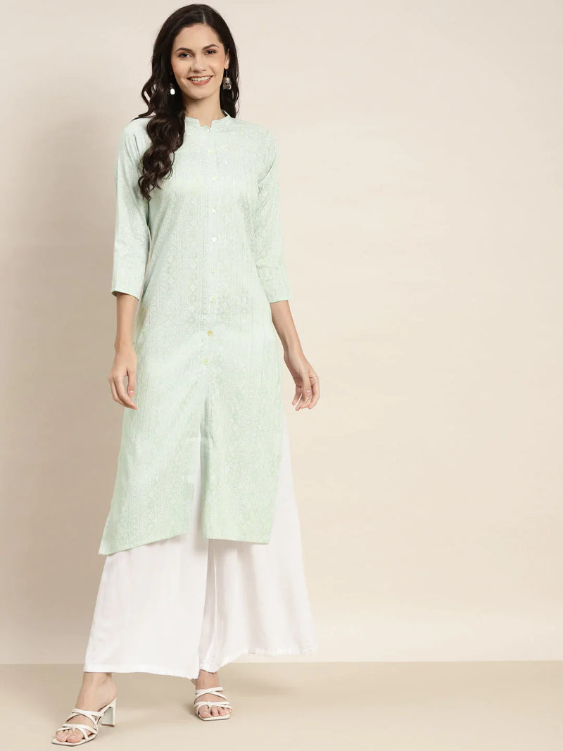 Ethnic Motifs Printed Lurex Kurta ( JOK 1467 Green )