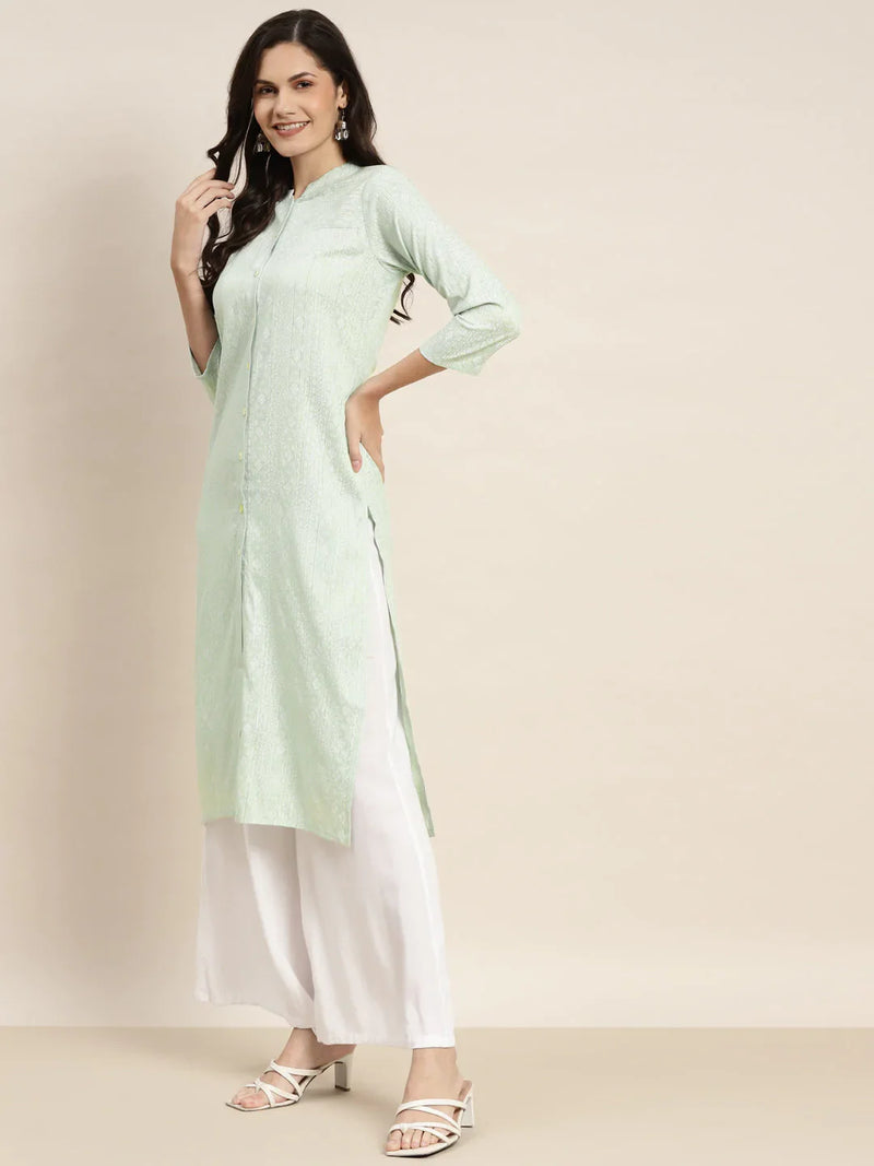 Ethnic Motifs Printed Lurex Kurta ( JOK 1467 Green )