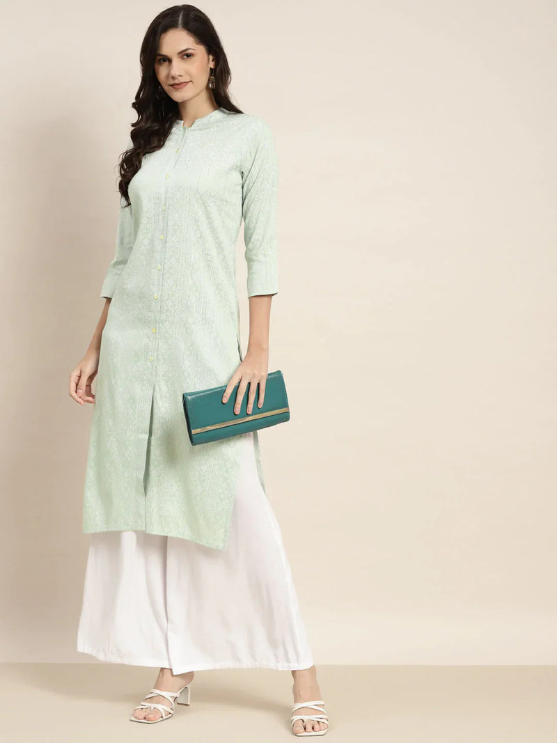 Ethnic Motifs Printed Lurex Kurta ( JOK 1467 Green )