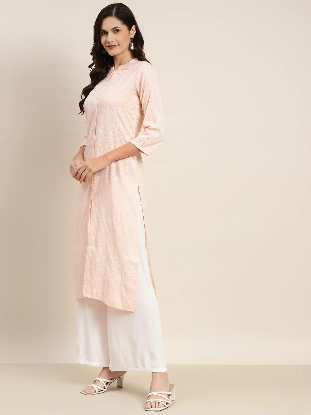 Ethnic Motifs Printed Lurex Kurta ( JOK 1467 Orange )