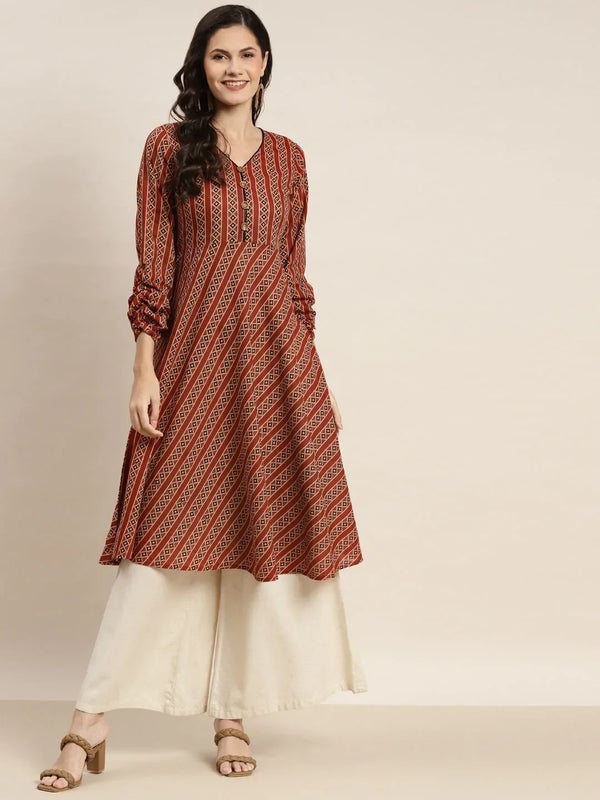 Printed Anarkali Kurta ( JOK 1468 Brown )