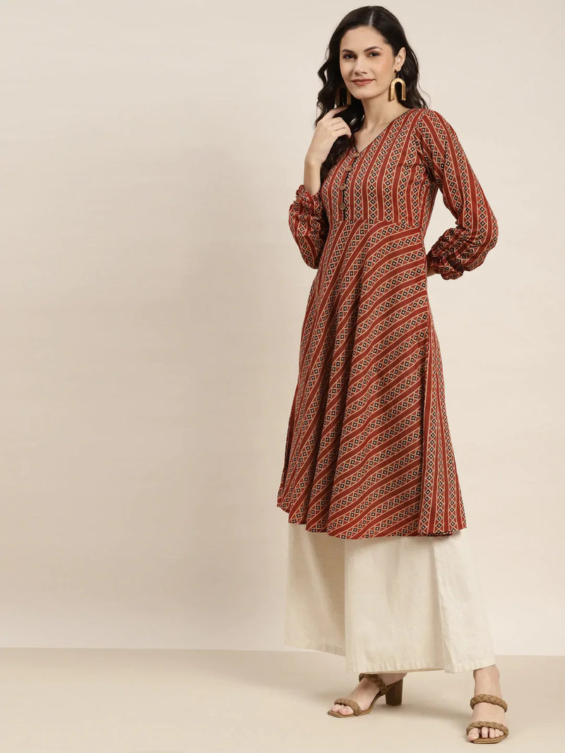 Printed Anarkali Kurta ( JOK 1468 Brown )