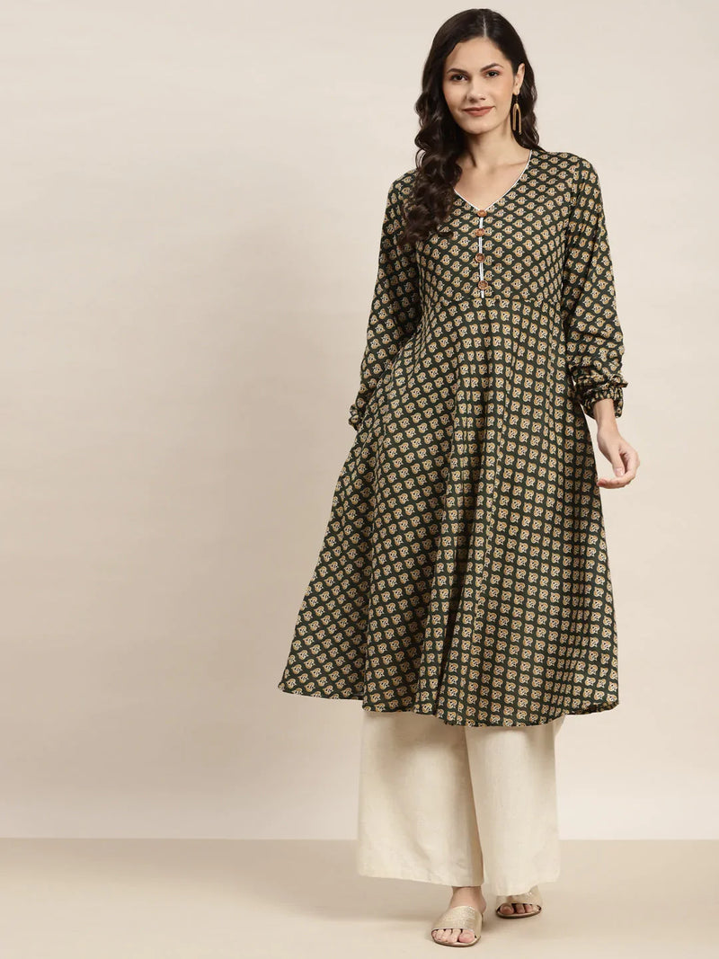 Printed Anarkali Kurta ( JOK 1468 Green )