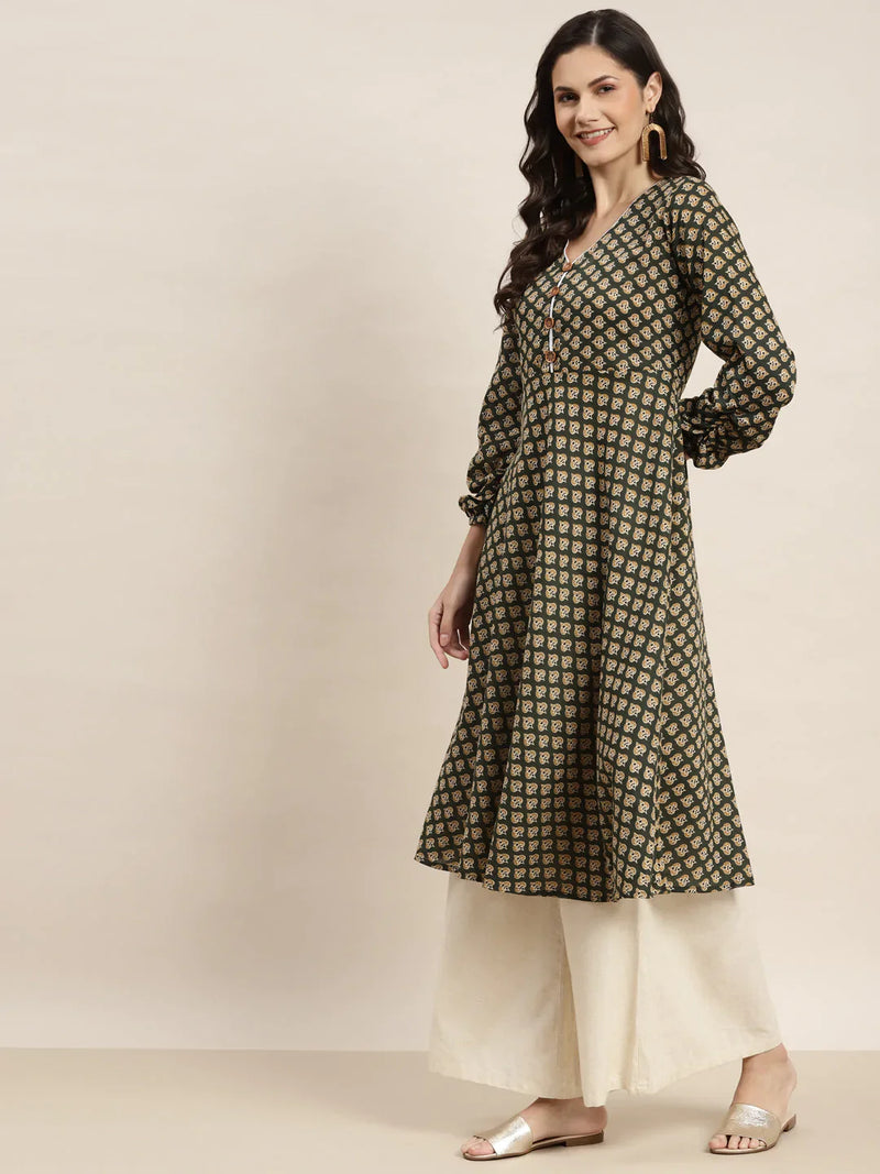 Printed Anarkali Kurta ( JOK 1468 Green )