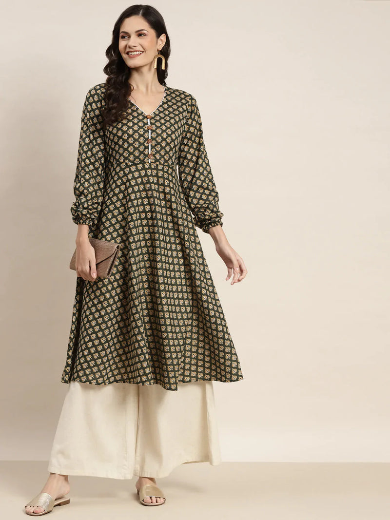 Printed Anarkali Kurta ( JOK 1468 Green )