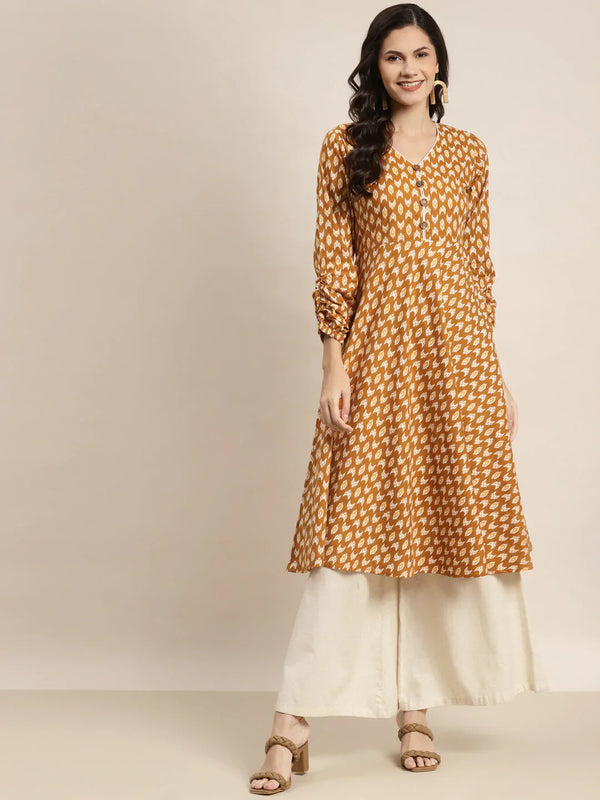 Printed Anarkali Kurta ( JOK 1468 Yellow )