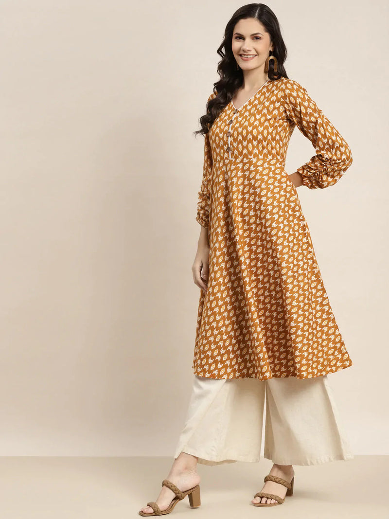 Printed Anarkali Kurta ( JOK 1468 Yellow )