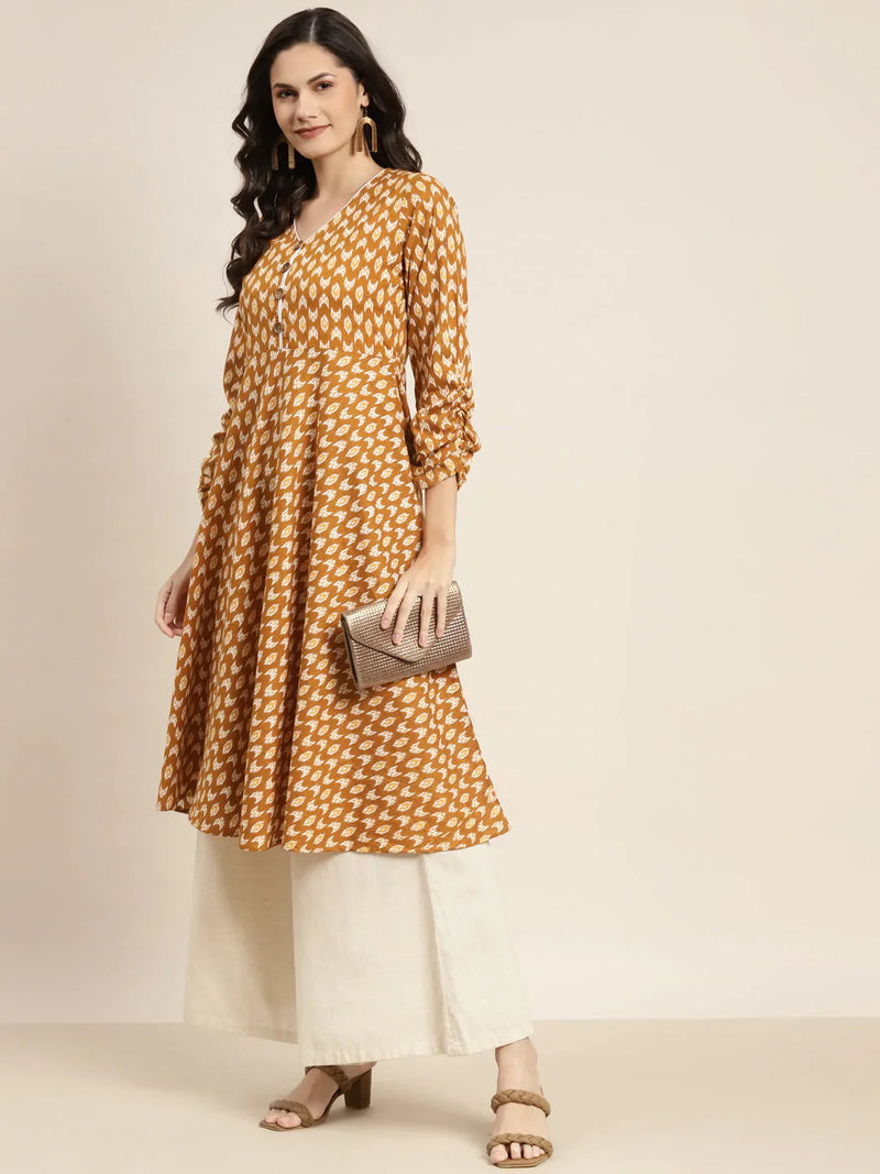 Printed Anarkali Kurta ( JOK 1468 Yellow )