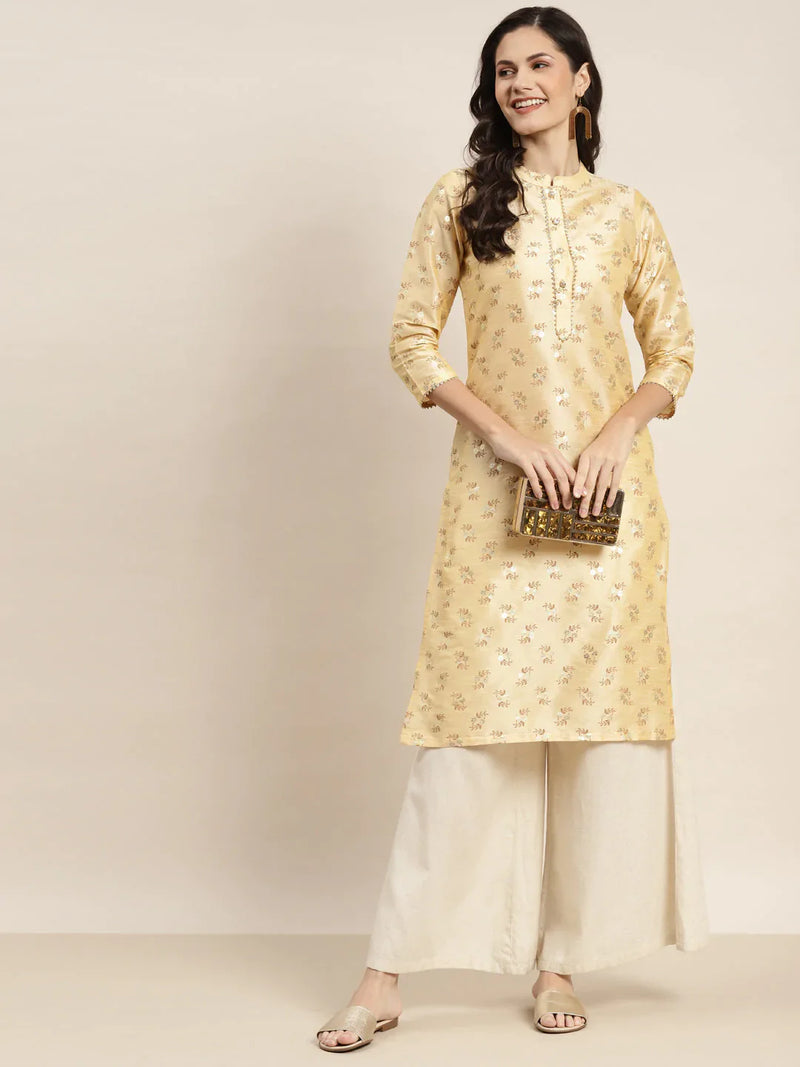 Printed Gotta Patti Kurta ( JOK 1469 Cream )