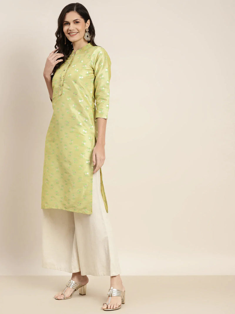 Printed Gotta Patti Kurta ( JOK 1469 Lime )