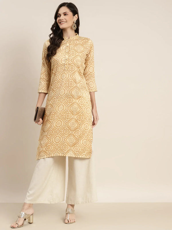 Printed Gotta Patti Kurta ( JOK 1469 Mustard )