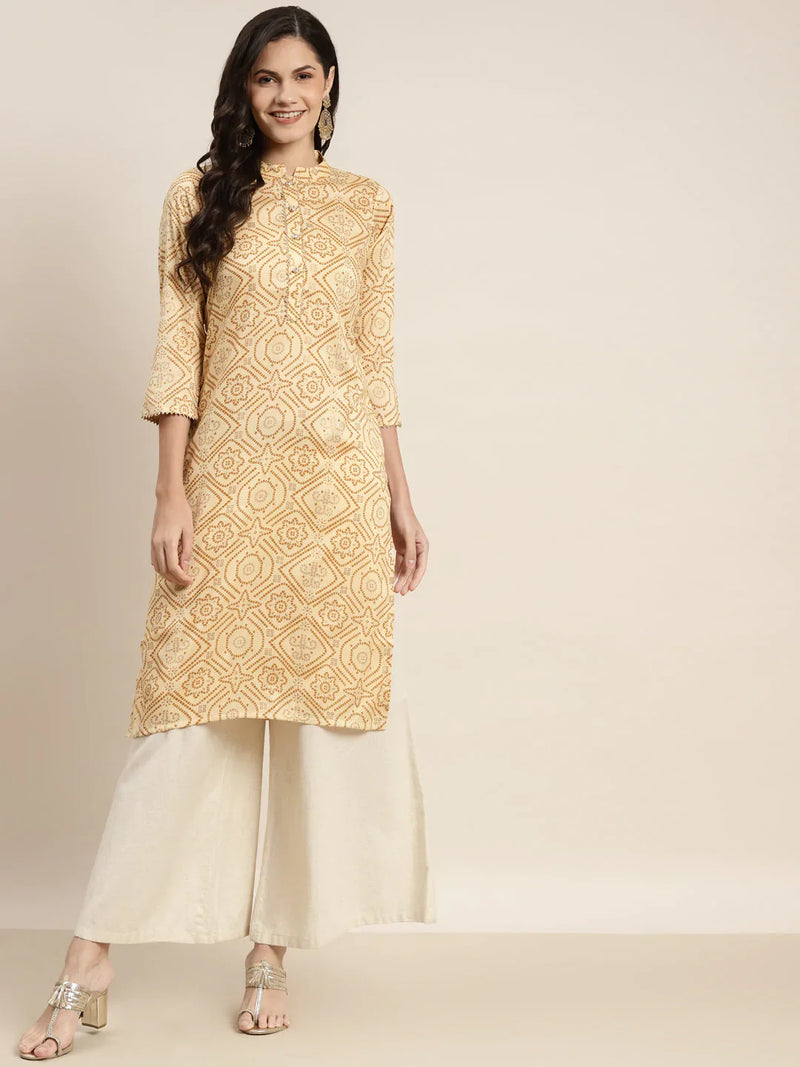 Printed Gotta Patti Kurta ( JOK 1469 Mustard )