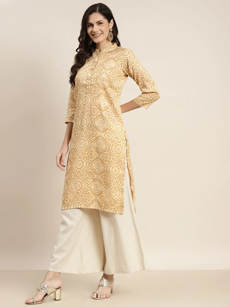 Printed Gotta Patti Kurta ( JOK 1469 Mustard )