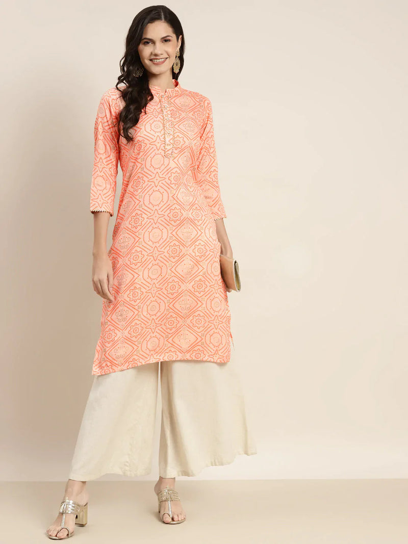 Printed Gotta Patti Kurta ( JOK 1469 Orange )