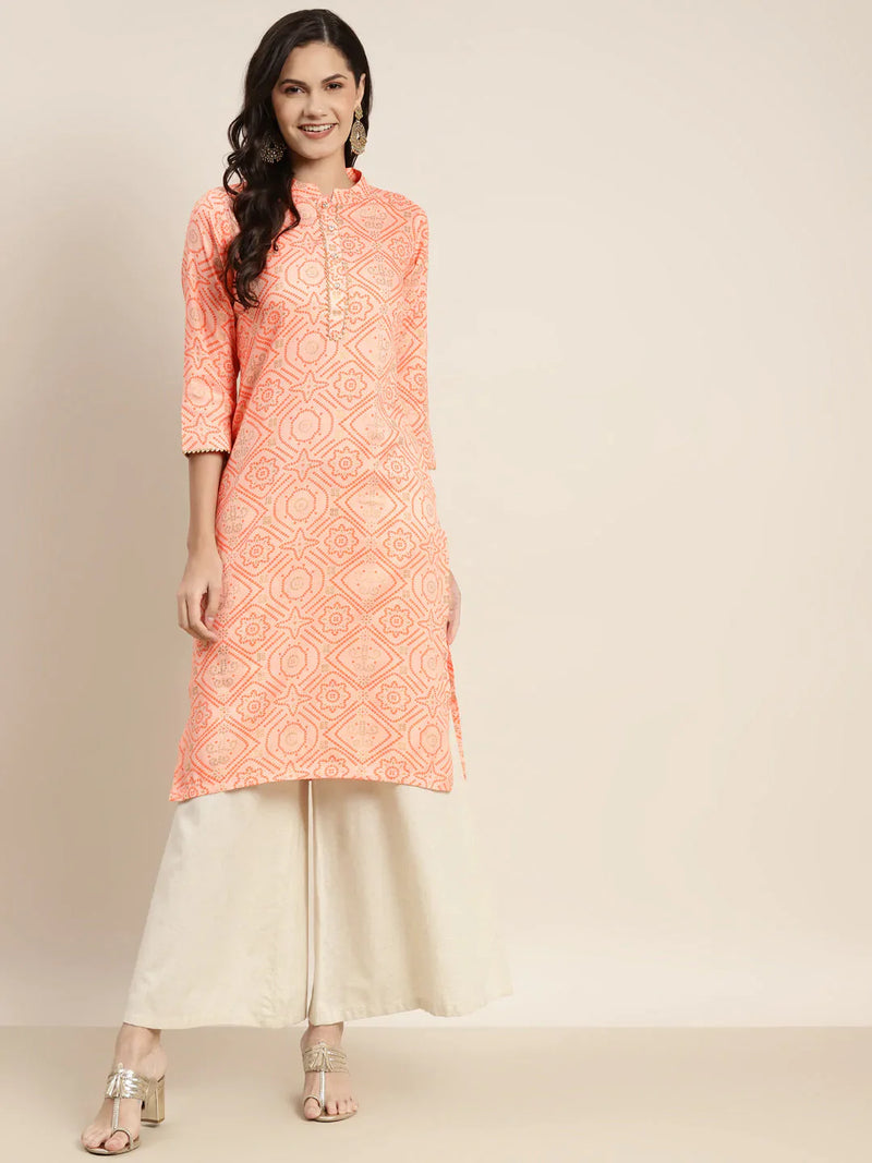 Printed Gotta Patti Kurta ( JOK 1469 Orange )