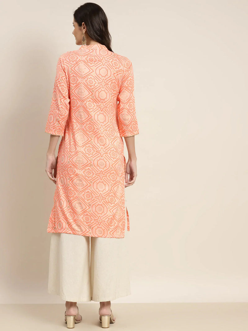 Printed Gotta Patti Kurta ( JOK 1469 Orange )