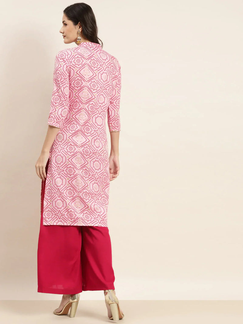 Printed Gotta Patti Kurta ( JOK 1469 Pink )