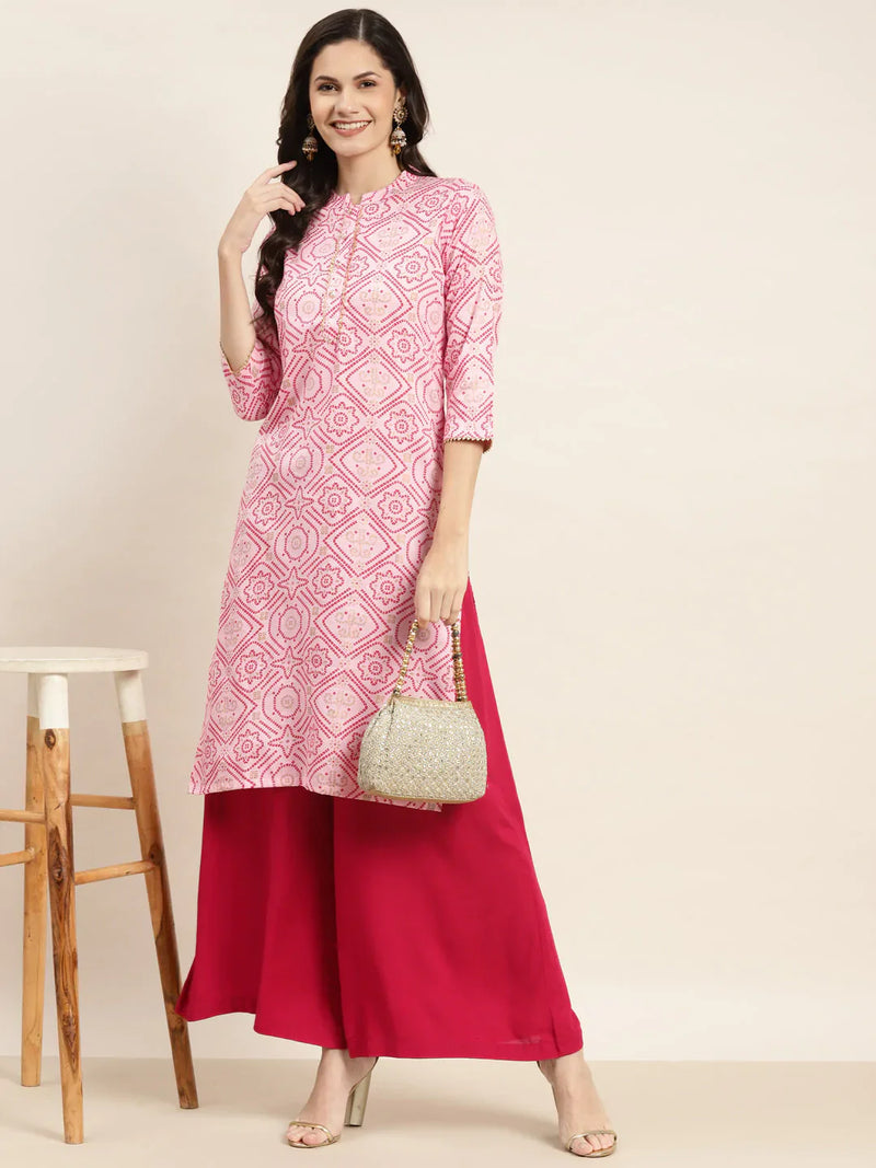 Printed Gotta Patti Kurta ( JOK 1469 Pink )