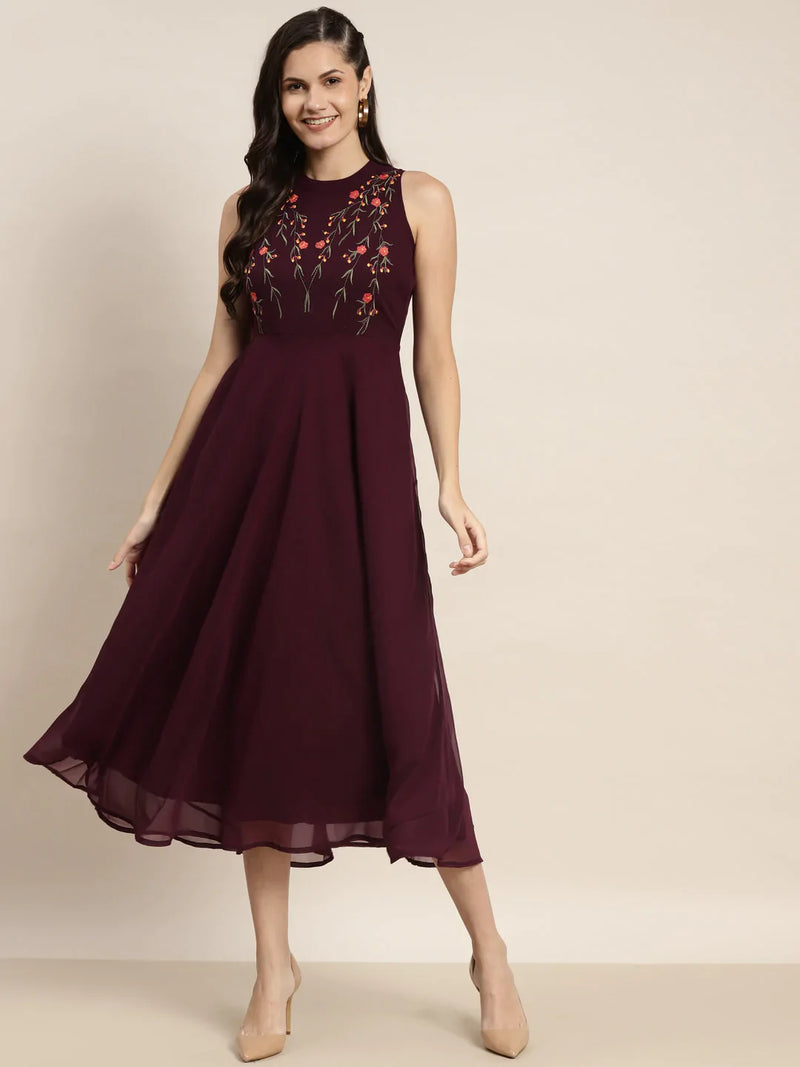 Embroidered A-Line Midi Dress ( JOK 1472 Purple )