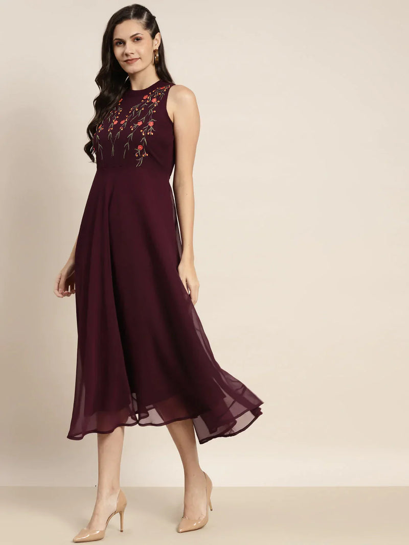 Embroidered A-Line Midi Dress ( JOK 1472 Purple )