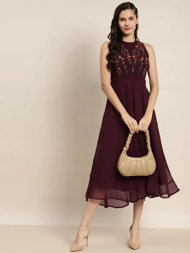 Embroidered A-Line Midi Dress ( JOK 1472 Purple )