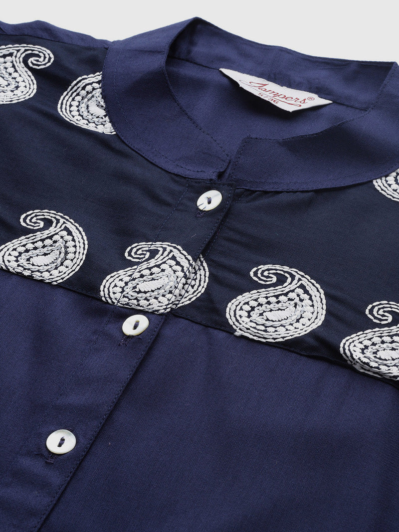 Jompers Paisley Embroidered Chikankari Navy Kurta ( JOK 1486 Navy )