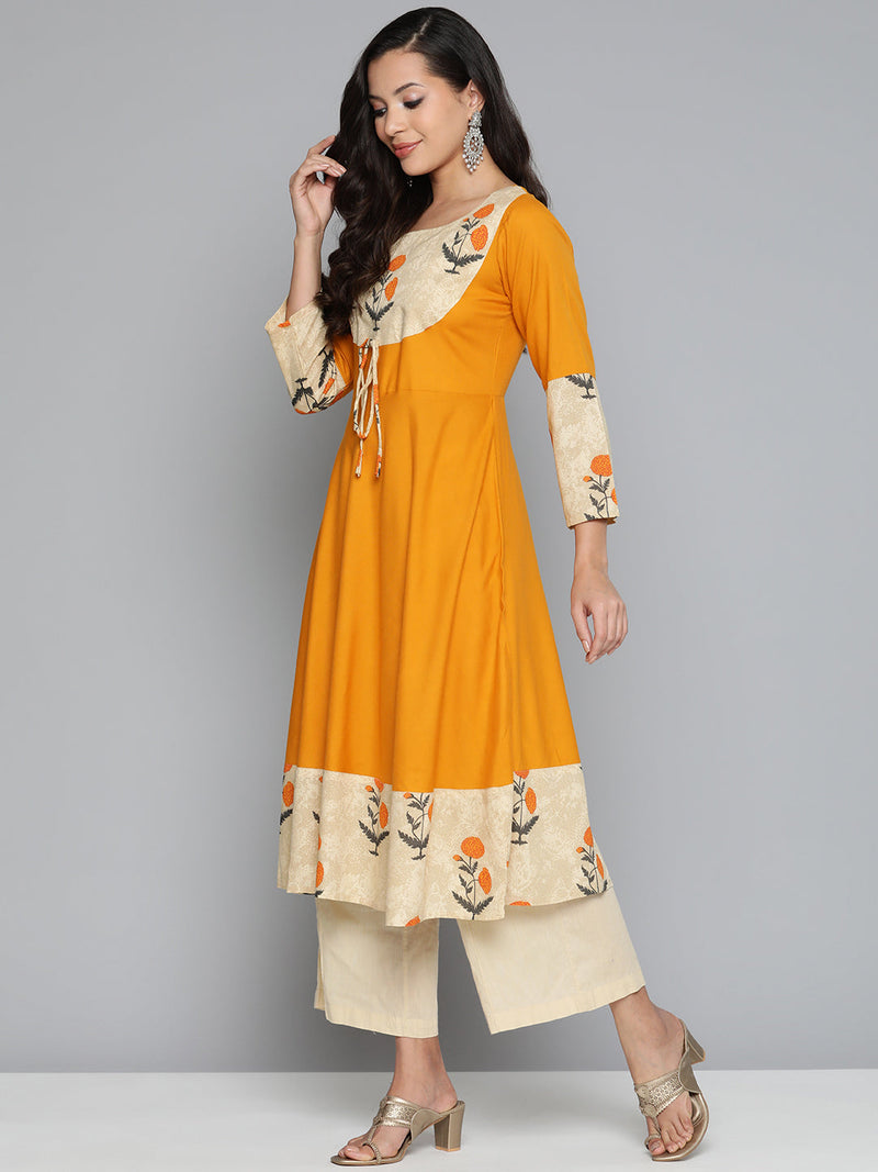 Jompers Floral Printed Mustard Floral Kurta ( JOK 1488 Mustard )