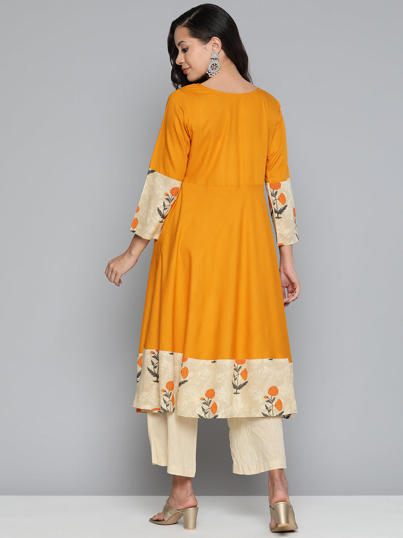 Jompers Floral Printed Mustard Floral Kurta ( JOK 1488 Mustard )