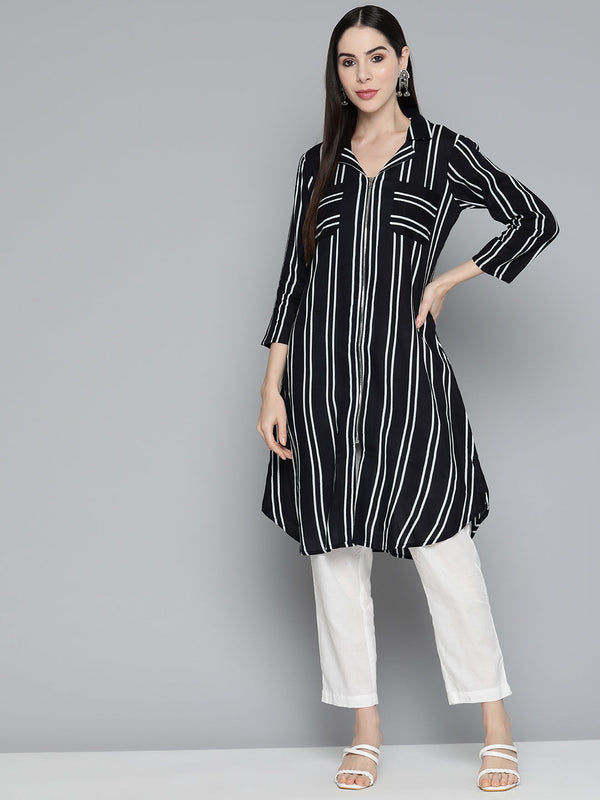 Jompers Black Striped Kurta ( JOK 1492 Black )