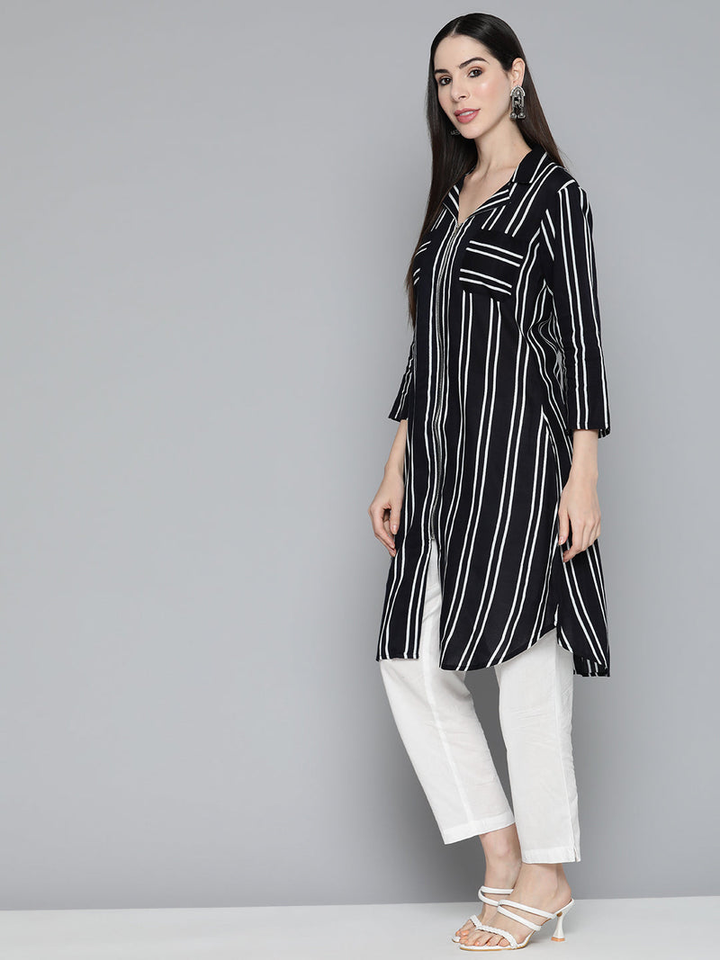 Jompers Black Striped Kurta ( JOK 1492 Black )