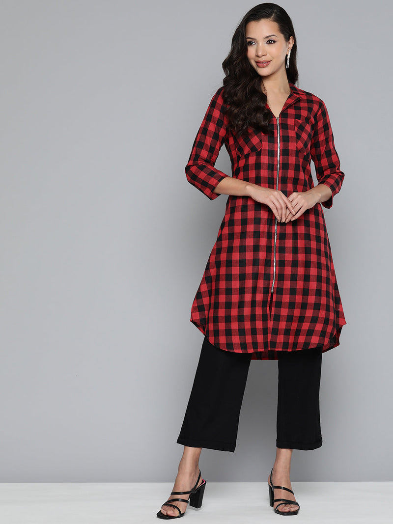 Jompers Red-Black Checks Kurta ( JOK 1492 Red )