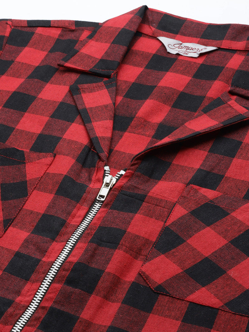 Jompers Red-Black Checks Kurta ( JOK 1492 Red )