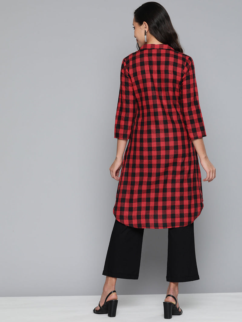 Jompers Red-Black Checks Kurta ( JOK 1492 Red )