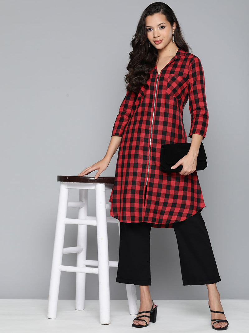 Jompers Red-Black Checks Kurta ( JOK 1492 Red )