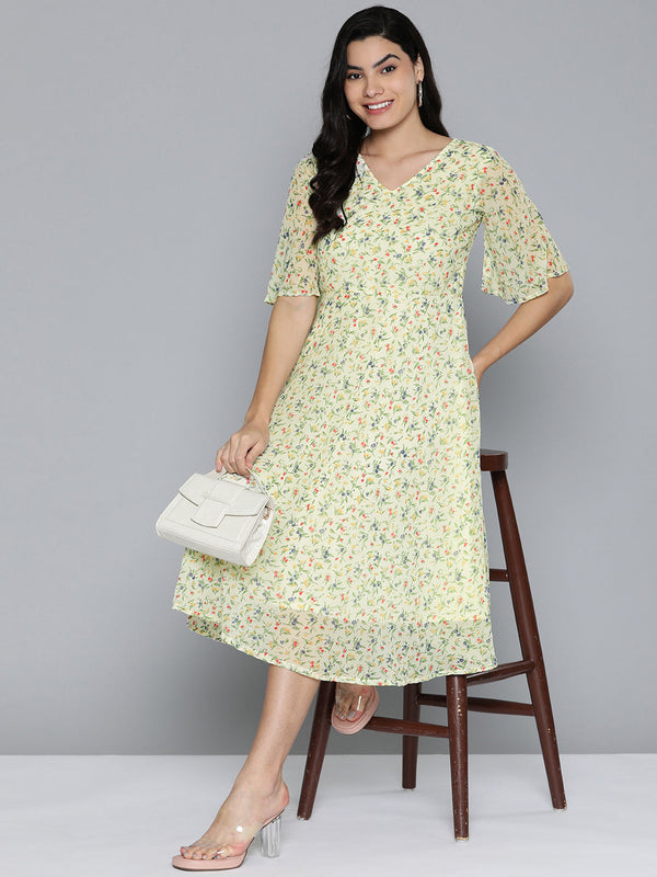 Floarl print flaired gorgette dress from Jompers ( JOK 1500 Off-White )