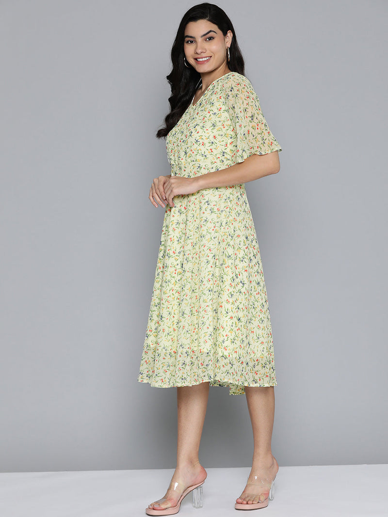 Floarl print flaired gorgette dress from Jompers ( JOK 1500 Off-White )