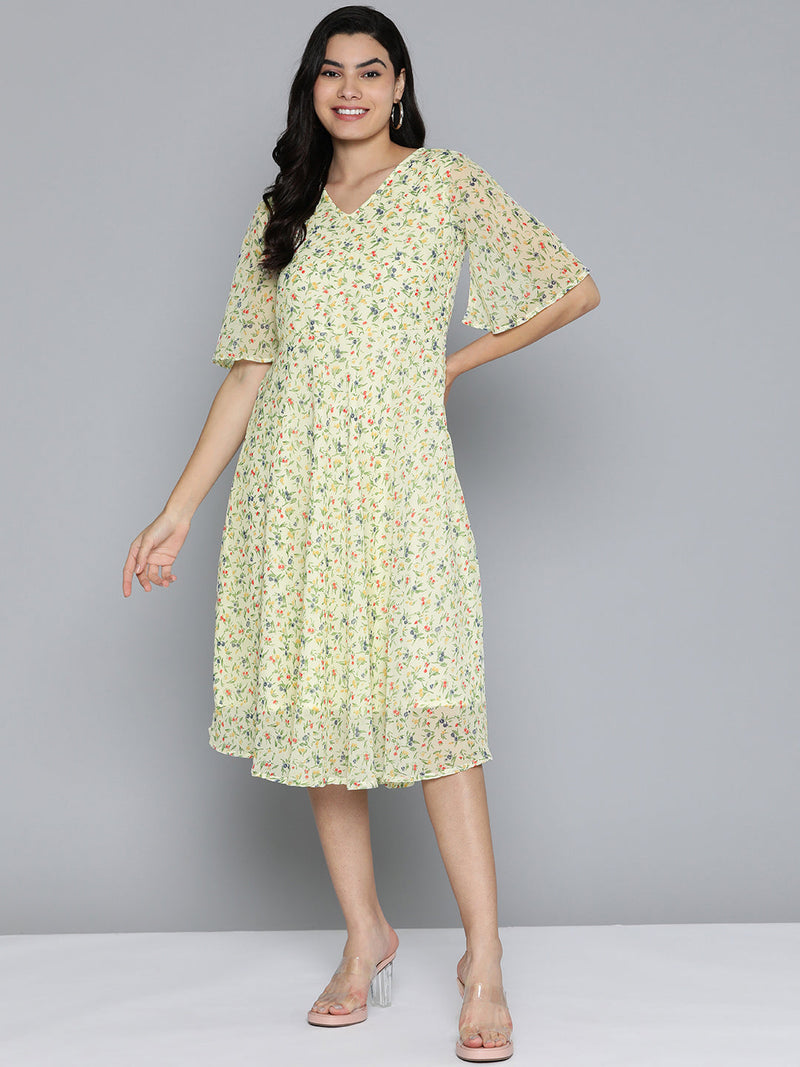 Floarl print flaired gorgette dress from Jompers ( JOK 1500 Off-White )