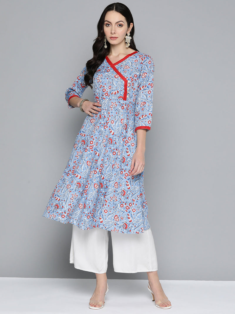 Jompers Women Blue Floral Printed Anarkali Kurta