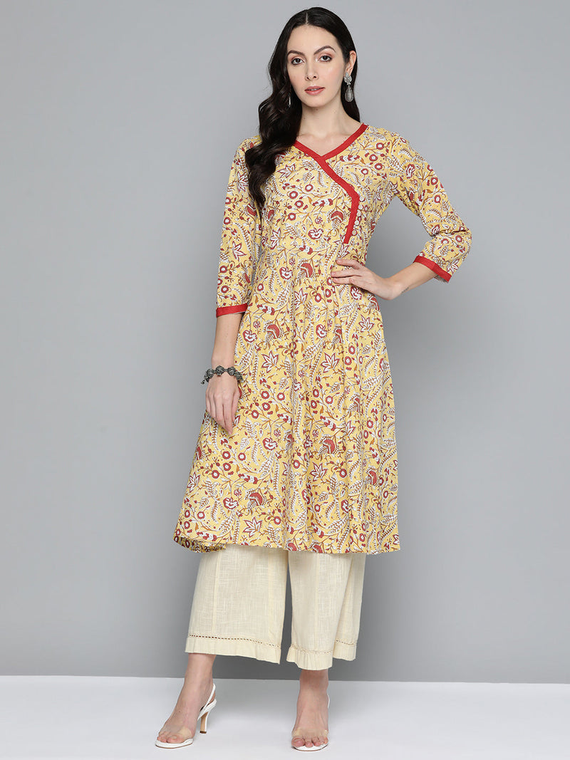 Jompers Women Yellow Floral Printed Anarkali Kurta