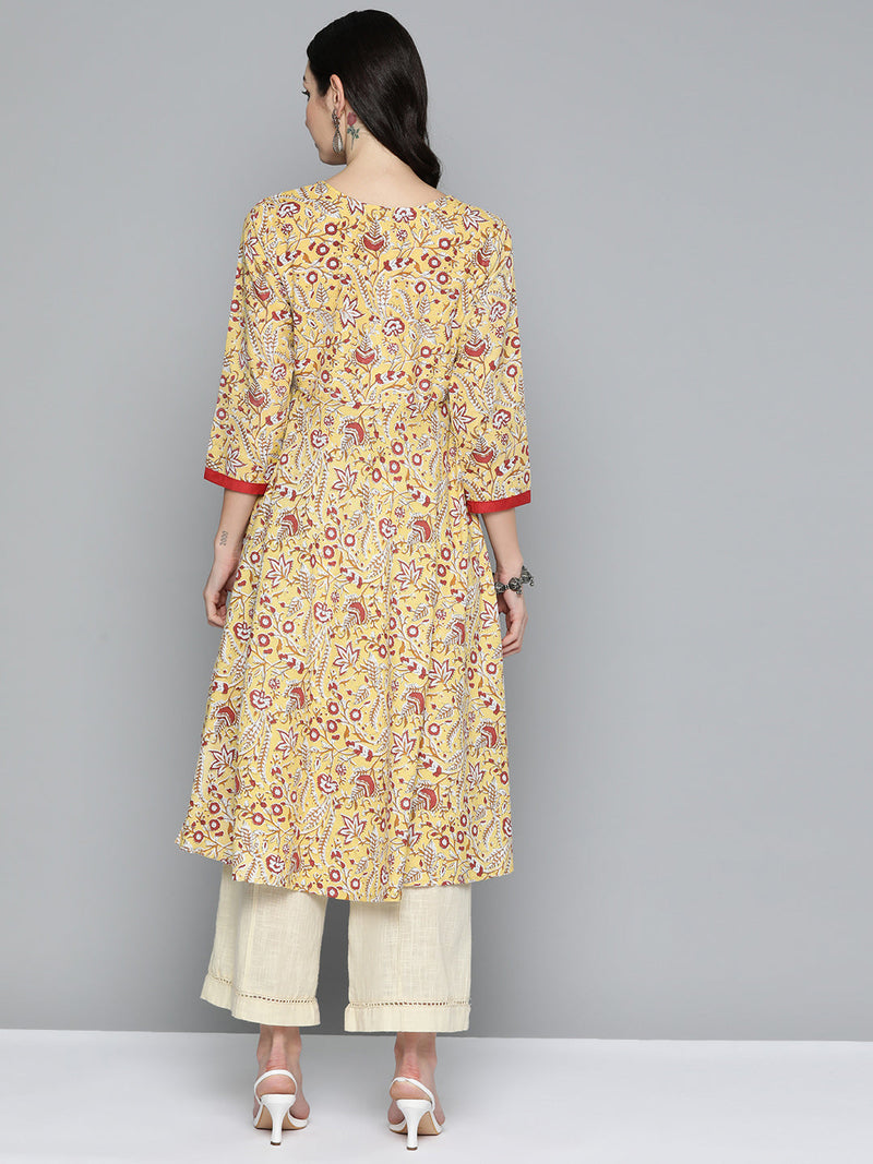 Jompers Women Yellow Floral Printed Anarkali Kurta