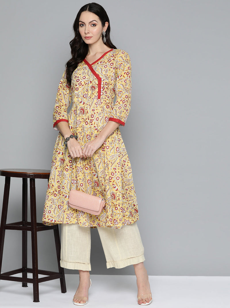 Jompers Women Yellow Floral Printed Anarkali Kurta