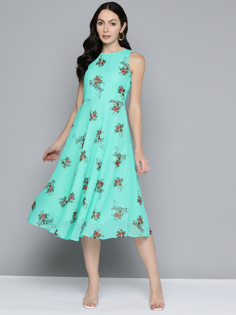 Jompers Floral Print Georgette A-Line Midi Dress