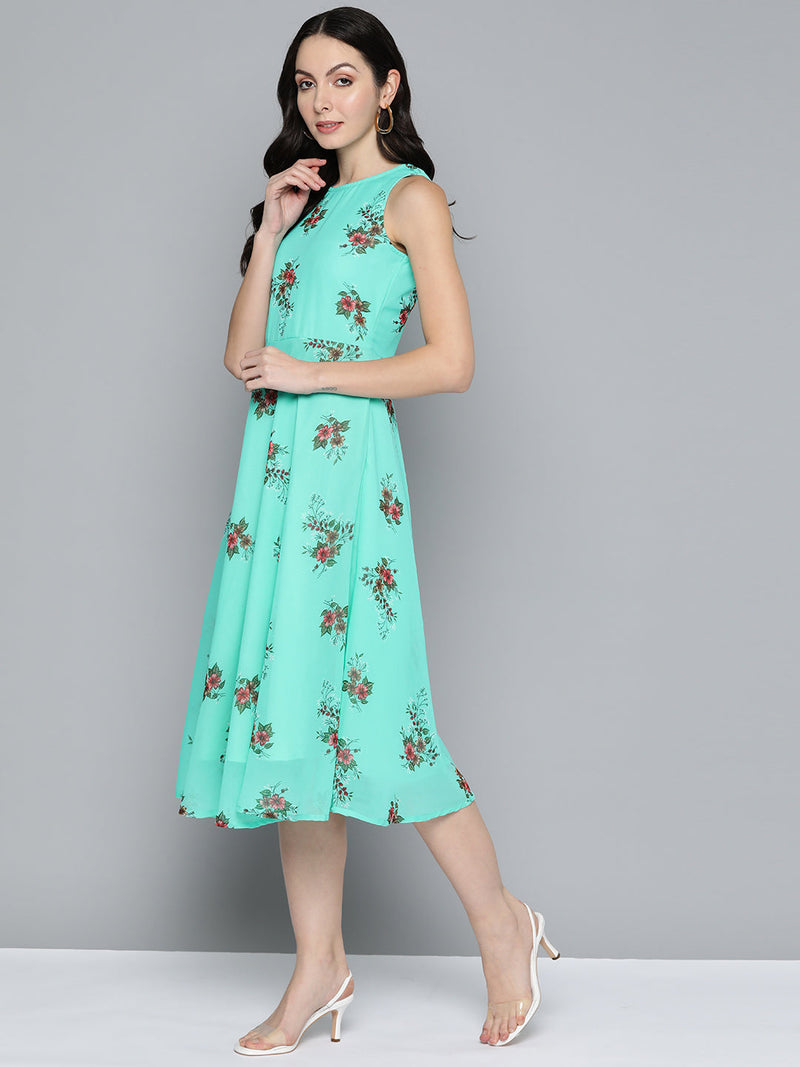 Jompers Floral Print Georgette A-Line Midi Dress