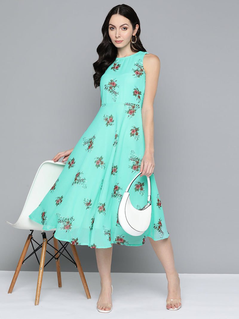 Jompers Floral Print Georgette A-Line Midi Dress